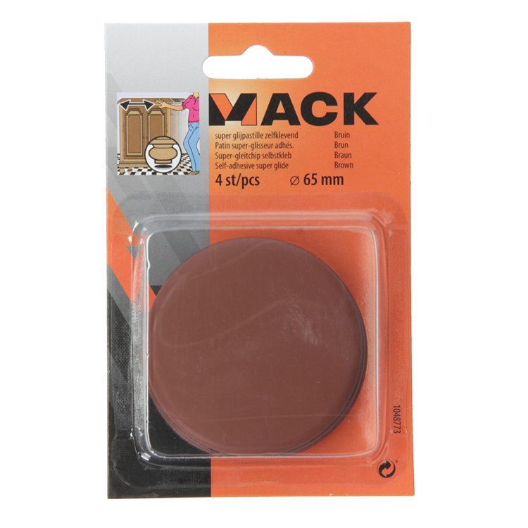 Mack 1048773 - pastiglia super scorrevole autoadesiva marrone ø 65 mm 4 pz | 12 pezzi
