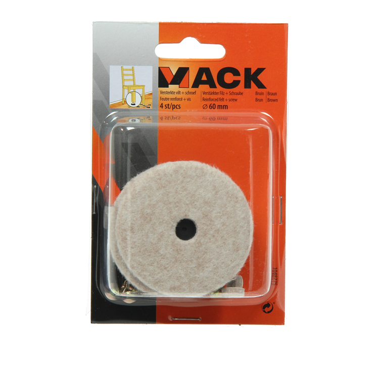 Mack 1048775 - feltro rinforzato + vite marrone ø 60 mm 4 pz | 6 pezzi