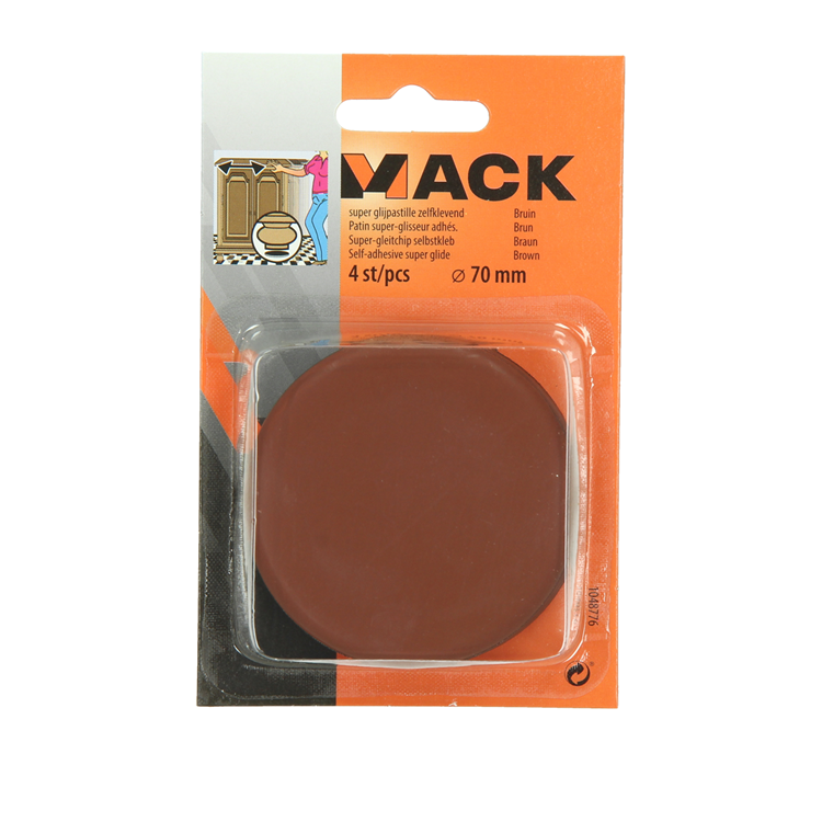 Mack 1048776 - pastiglia super scorrevole autoadesiva marrone ø 70 mm 4 pz | 12 pezzi