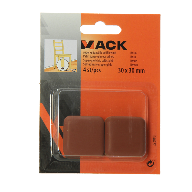Mack 1048777 - pastiglia super scorrevole autoadesiva marrone 30 x 30 mm 4 pz | 12 pezzi