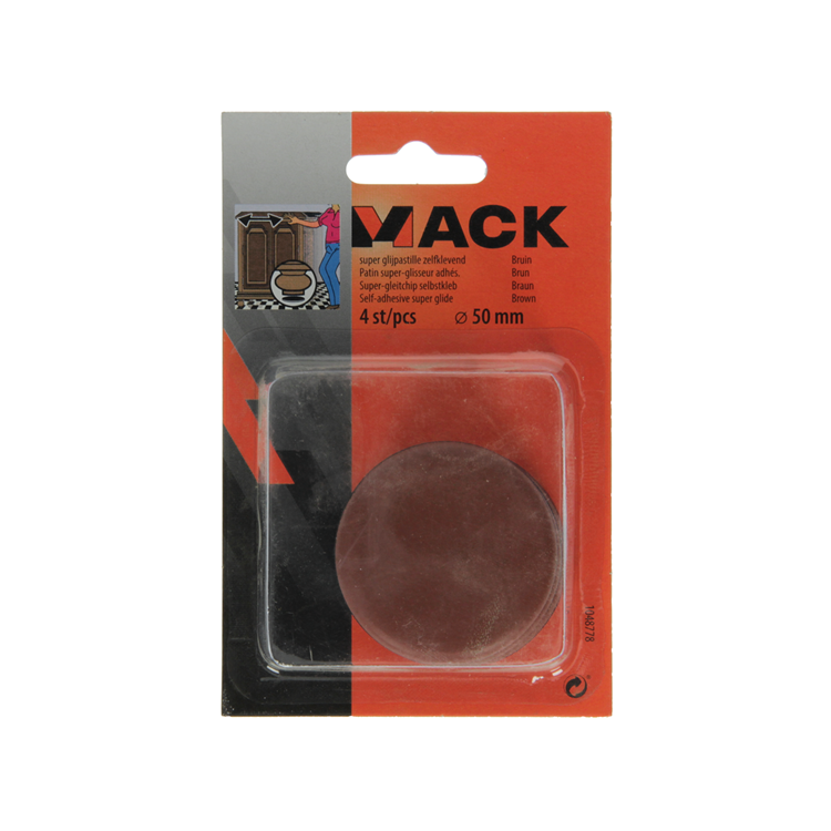 Mack 1048778 - pastiglia super scorrevole autoadesiva marrone ø 50 mm 4 pz | 12 pezzi