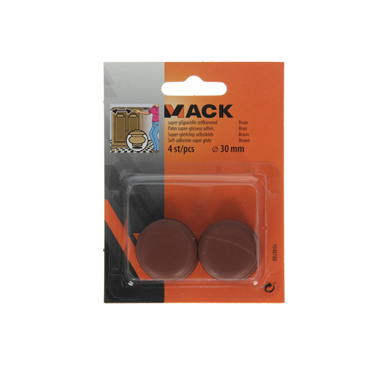 Mack 1048780 - pastiglia super scorrevole autoadesiva marrone ø 30 mm 4 pz | 12 pezzi