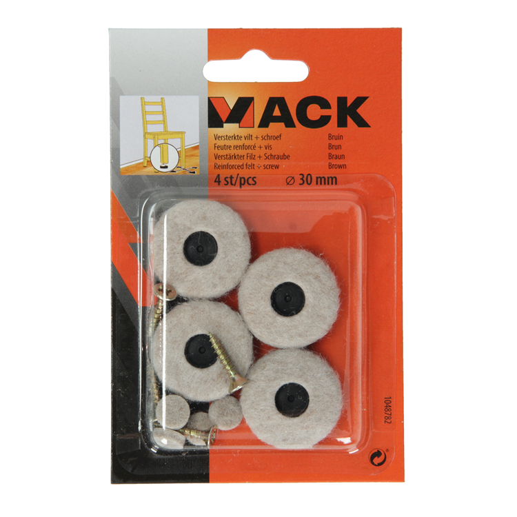 Mack 1048782 - feltro rinforzato + vite marrone ø 30 mm 4 pz | 6 pezzi