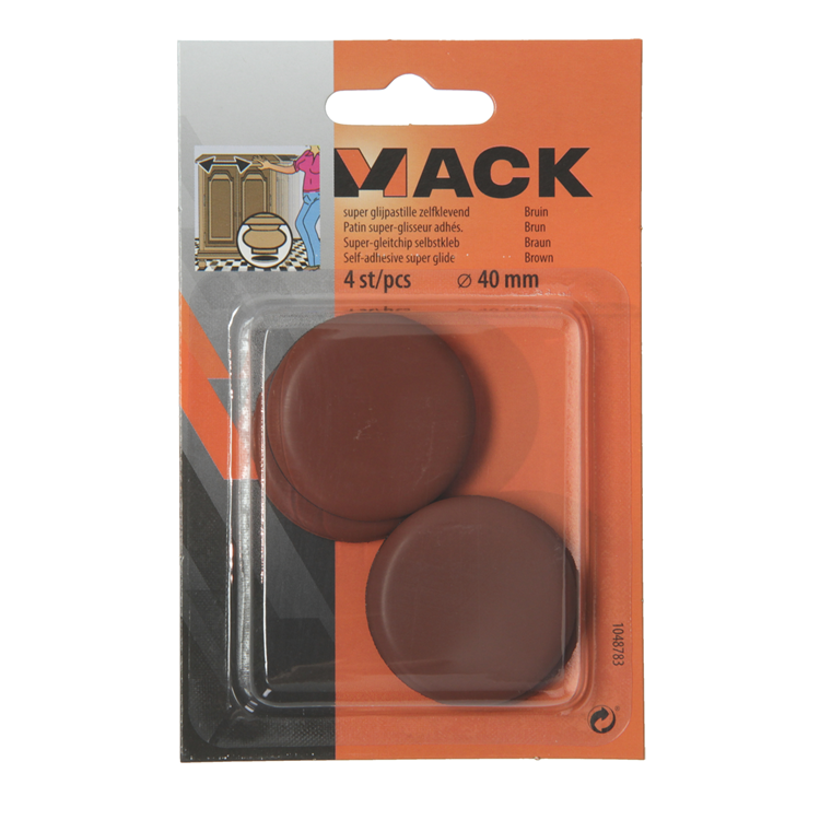 Mack 1048783 - pastiglia super scorrevole autoadesiva marrone ø 40 mm 4 pz | 12 pezzi