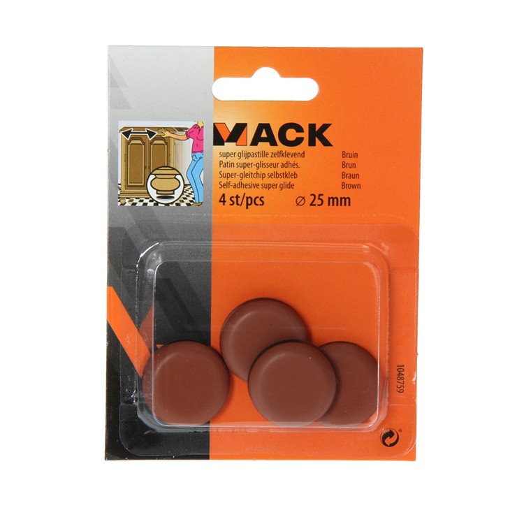 Mack 1048759 - pastiglia super scorrevole autoadesiva marrone ø 25 mm 4 pz | 12 pezzi