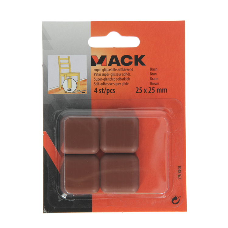 Mack 1048762 - pastiglia super scorrevole autoadesiva marrone 25 x 25 mm 4 pz | 12 pezzi