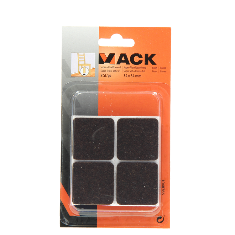 Mack 1048766 - superfeltro autoadesivo marrone 34 x 34 mm 8 pz | 12 pezzi