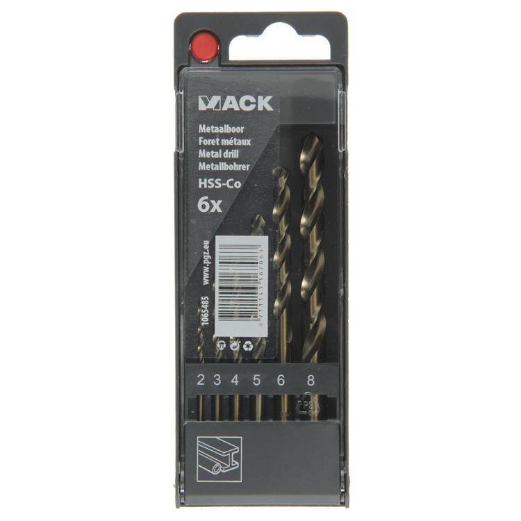 Mack 1065485 - punta per metallo hss co5% din 338 set 6 pezzi 2-8mm | 5 pezzi