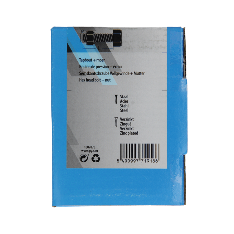 Mack 1007070 - perno macho + tuerca galvanizado 100 piezas 5 x 30 mm | 5 piezas