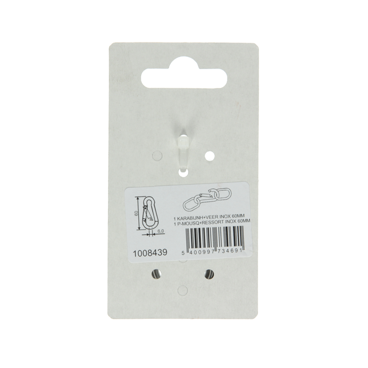 Mack 1008439 - 1 mosquetón + muelle 6 x 60mm acero inoxidable | 10 piezas