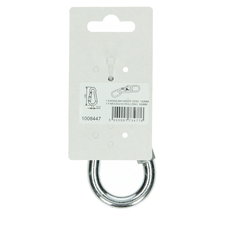 Mack 1008447 - 1 mosquetón + correa de bloqueo. 10 x 100 mm galvanizado | 10 piezas