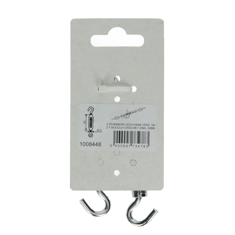 Mack 1008448 - 2 tensores ojo + gancho m5 x 50mm galvanizado | 10 piezas