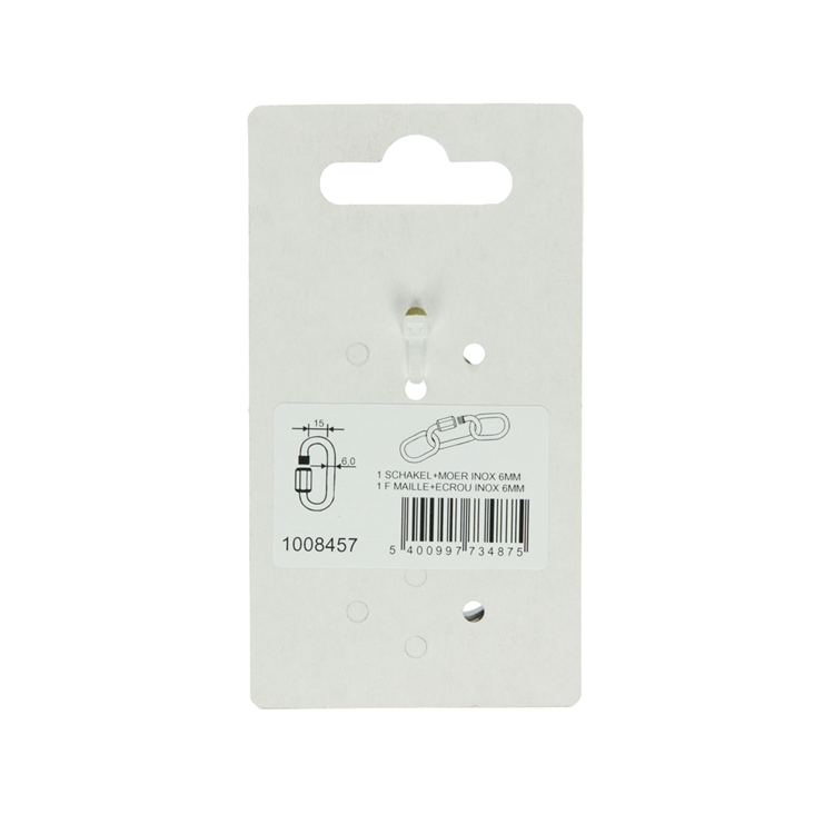 Mack 1008457 - 1 eslabón vacío + tuerca 6mm acero inoxidable | 10 piezas