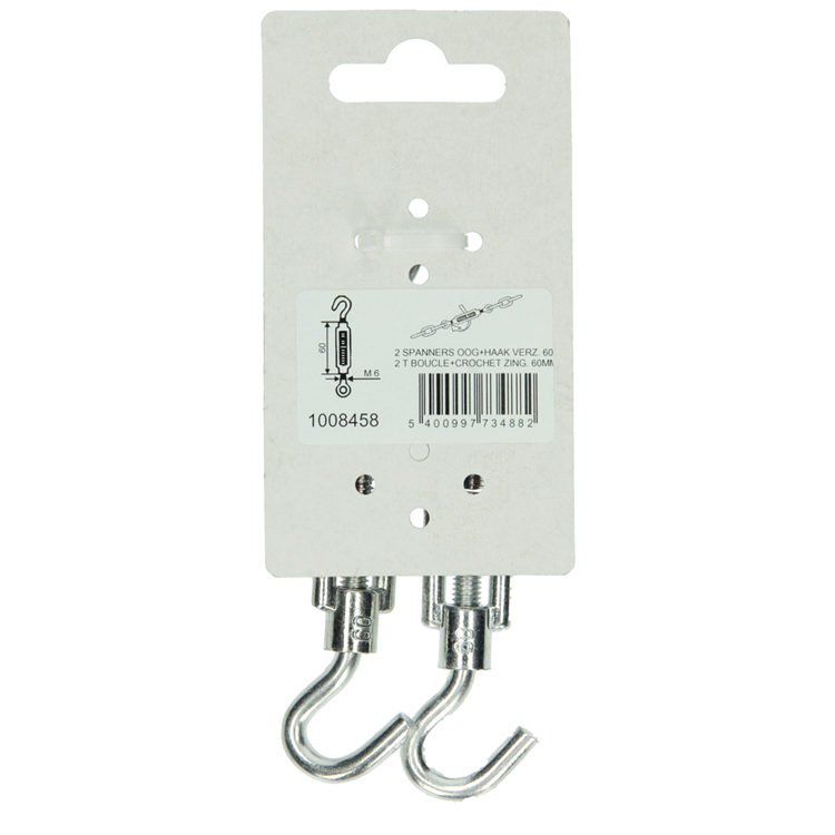 Mack 1008458 - 2 tensores ojo + gancho m6 x 60mm galvanizado | 10 piezas