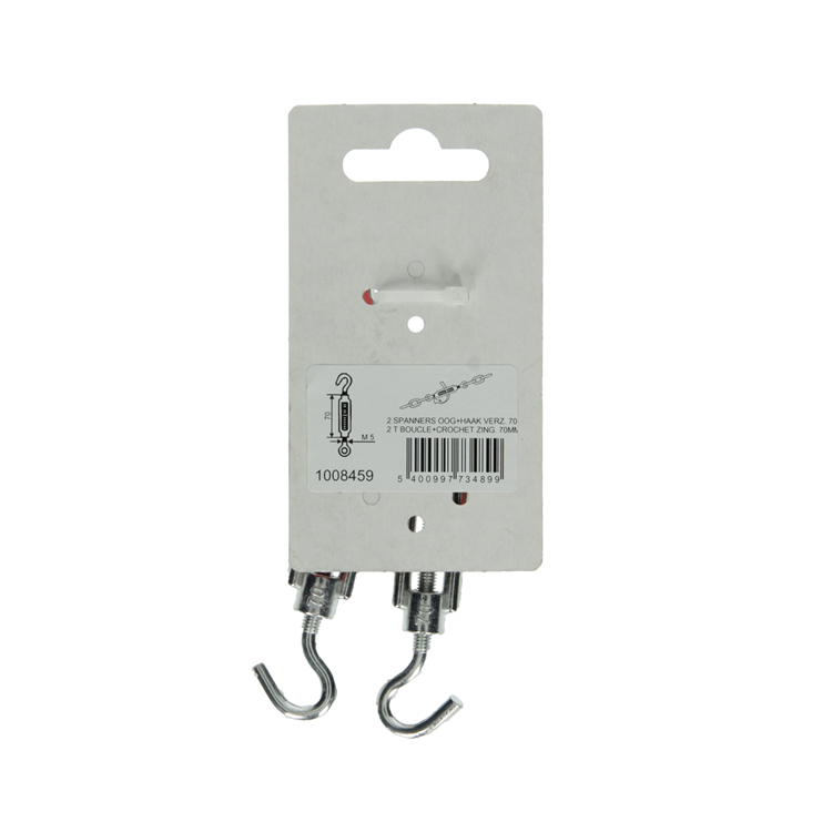 Mack 1008459 - 2 tensores ojo + gancho m5 x 70mm galvanizado | 10 piezas
