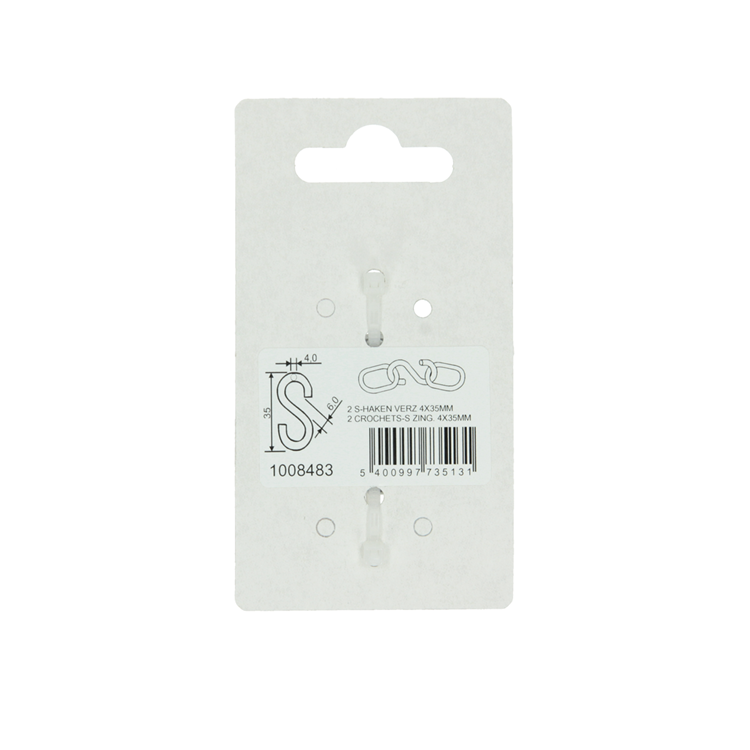 Mack 1008483 - 2 ganchos en S abiertos 4,0 x 35 mm galvanizados | 10 piezas