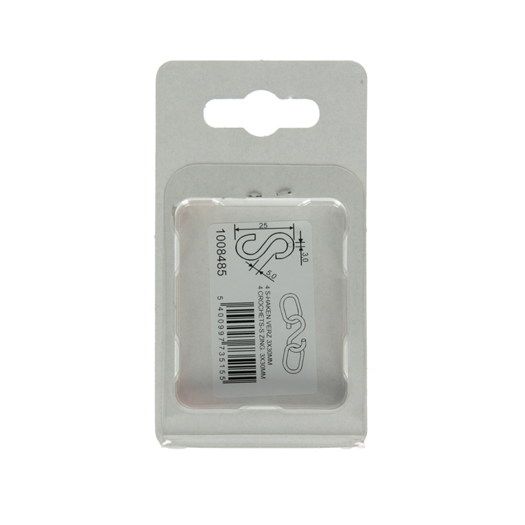 Mack 1008485 - 4 ganchos en S abiertos 3,0x30mm galvanizados | 10 piezas