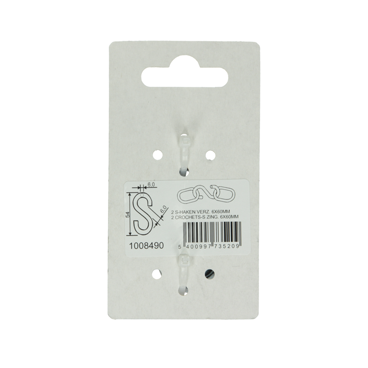 Mack 1008490 - 2 ganchos en S abiertos 6,0 x 54 galvanizados | 10 piezas