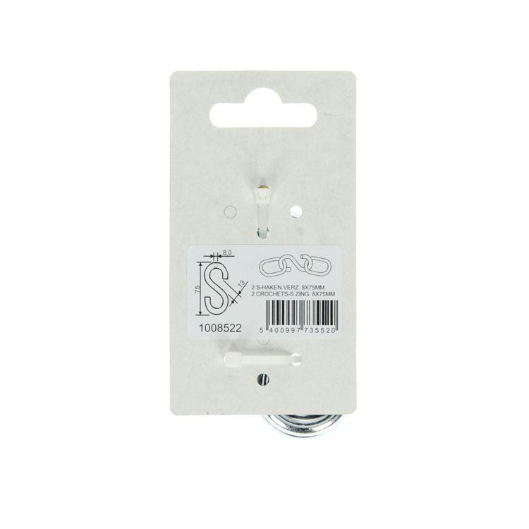 Mack 1008522 - 2 ganchos en S abiertos 8,0 x 75 mm galvanizados | 10 piezas