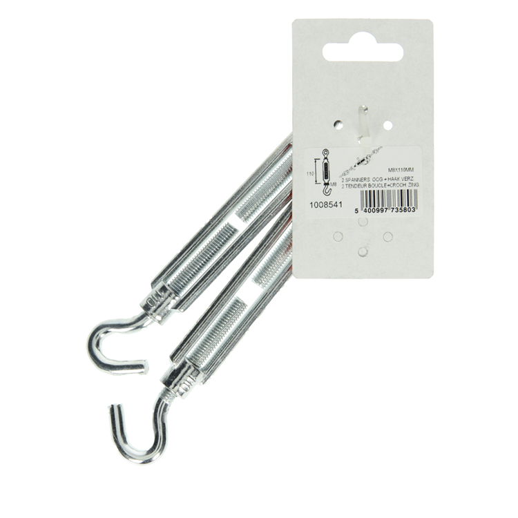 Mack 1008541 - 2 tensores ojo + gancho m8 x 110mm galvanizado | 10 piezas