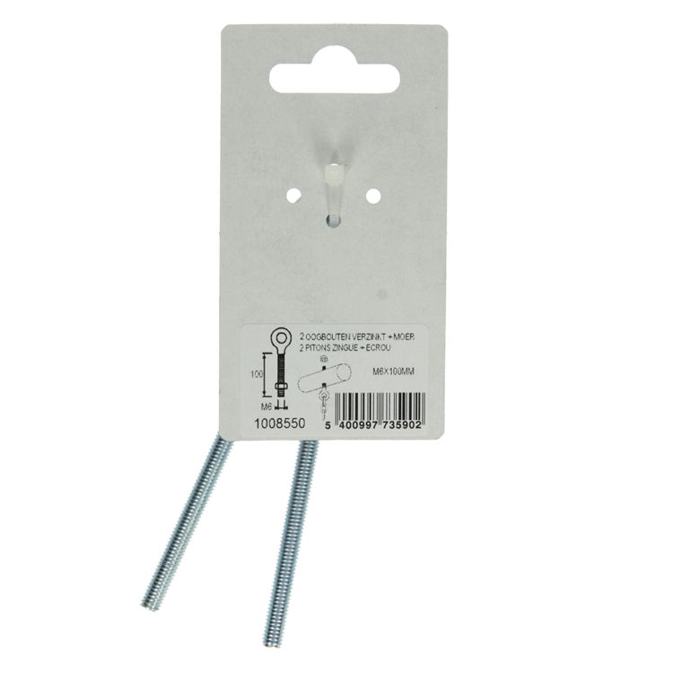 Mack 1008550 - 2 cáncamos + tuerca m6 x 100mm galvanizados | 10 piezas