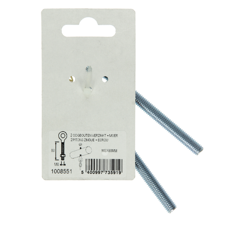 Mack 1008551 - 2 cáncamos + tuerca m8 x 80mm galvanizados | 10 piezas