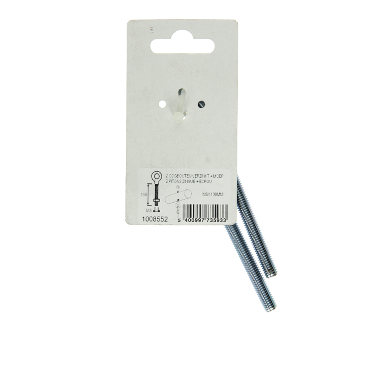 Mack 1008552 - 2 cáncamos + tuerca m8 x 100mm galvanizados | 10 piezas