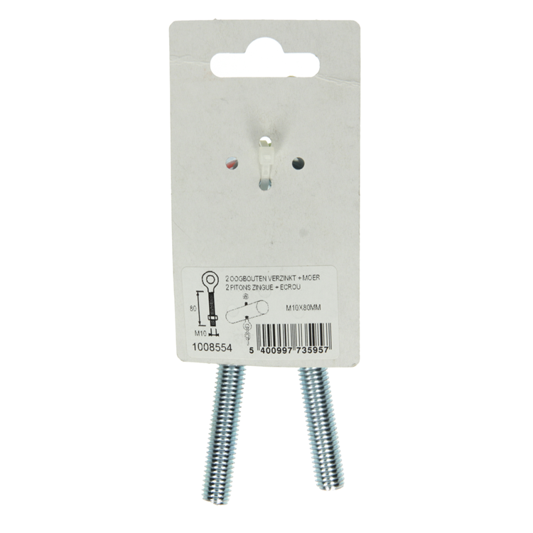 Mack 1008554 - 2 cáncamos + tuerca m10 x 80mm galvanizados | 10 piezas