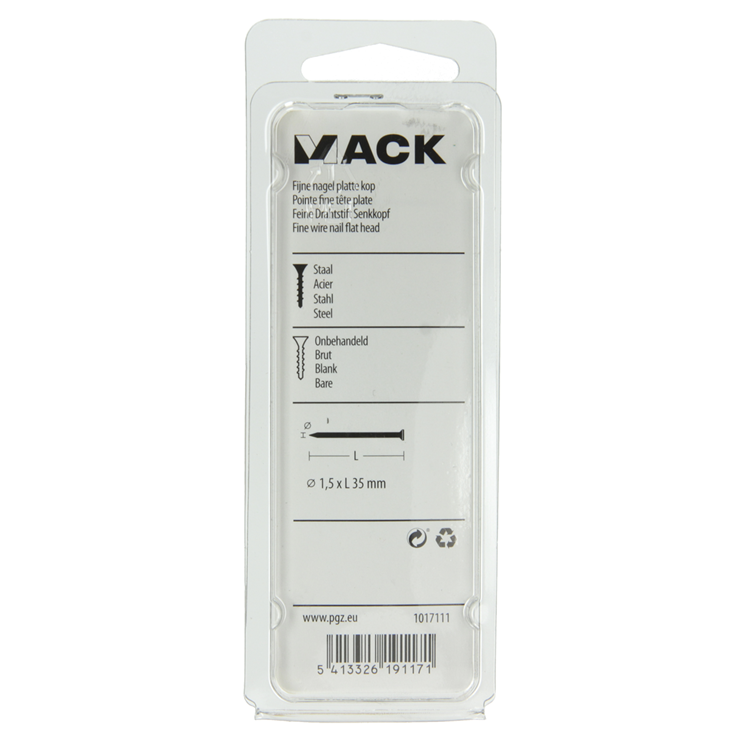 Mack 1017111 - Clavo fino cabeza plana 85 gr 1,5 x 35 mm | 5 piezas