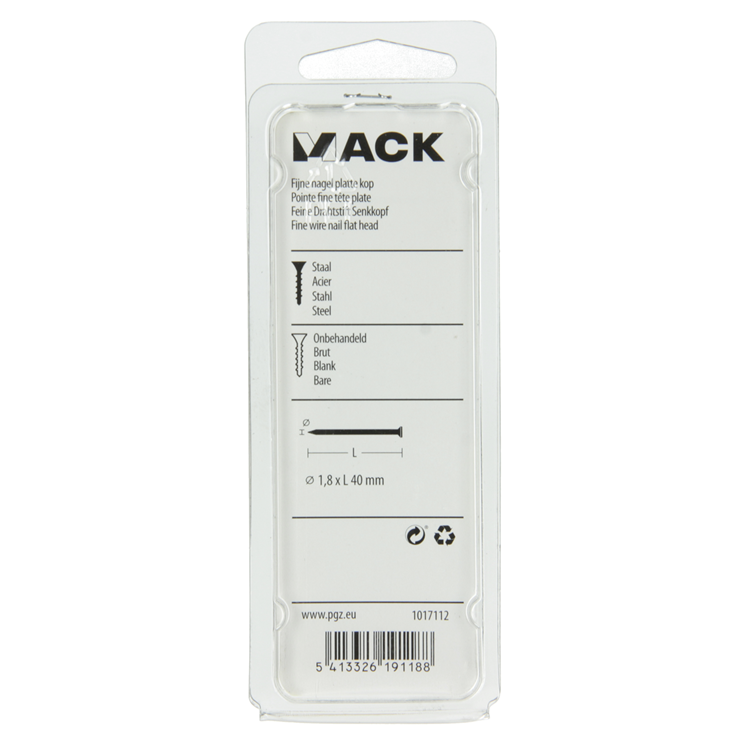 Mack 1017112 - Clavo fino cabeza plana 85 gr 1,8 x 40 mm | 5 piezas