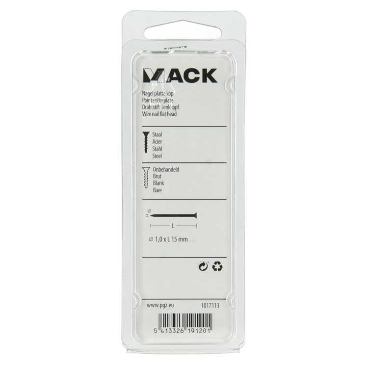 Mack 1017113 - clavo cabeza plana 90 gr 1,0 x 15 mm | 5 piezas