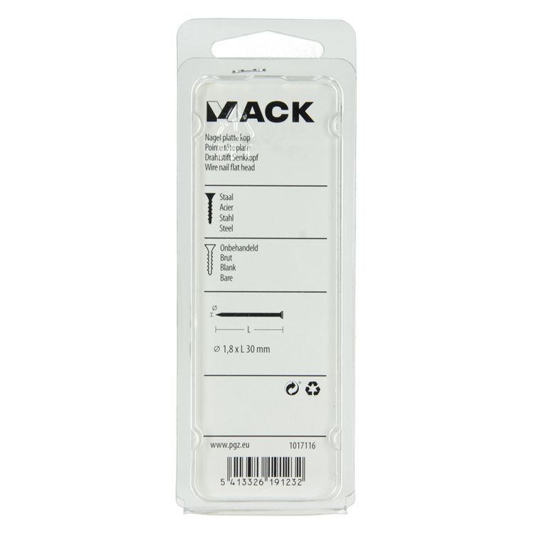 Mack 1017116 - clavo cabeza plana 100 gr 1,8 x 30 mm | 5 piezas
