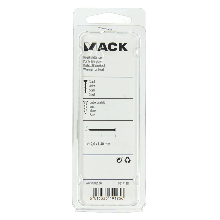 Mack 1017118 - clavo cabeza plana 100 gr 2,0 x 40 mm | 5 piezas