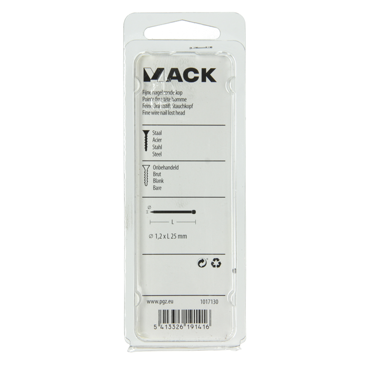 Mack 1017130 - Clavo fino cabeza redonda 85 gr 1,2 x 25 mm | 5 piezas