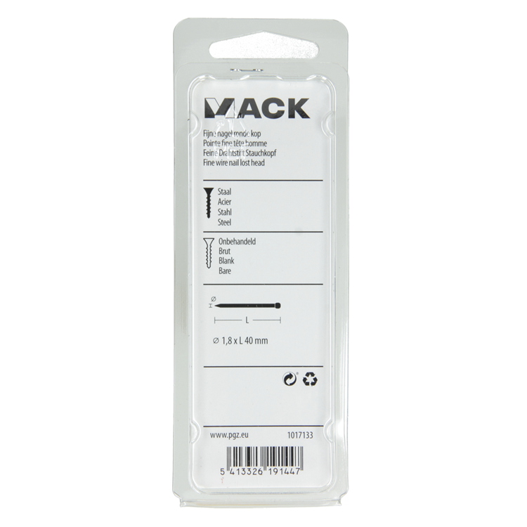 Mack 1017133 - Clavo fino cabeza redonda 85 gr 1,8 x 40 mm | 5 piezas