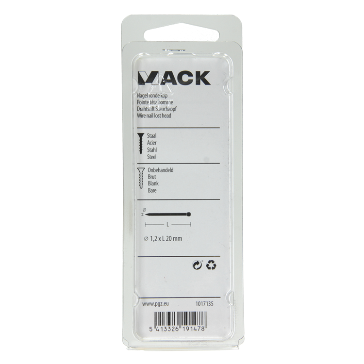 Mack 1017135 - clavo cabeza redonda 90 gr 1,2 x 20 mm | 5 piezas