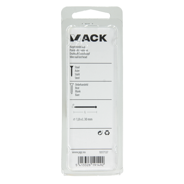 Mack 1017137 - clavo cabeza redonda 100 gr 1,8 x 30 mm | 5 piezas