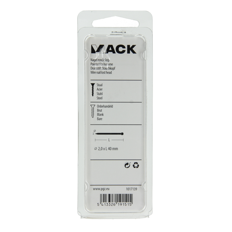 Mack 1017139 - clavo cabeza redonda 120 gr 2,0 x 40 mm | 5 piezas