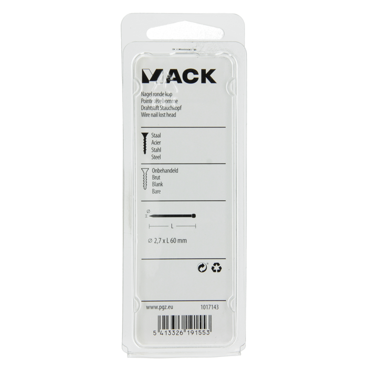 Mack 1017143 - clavo cabeza redonda 150 gr 2,7 x 60 mm | 5 piezas
