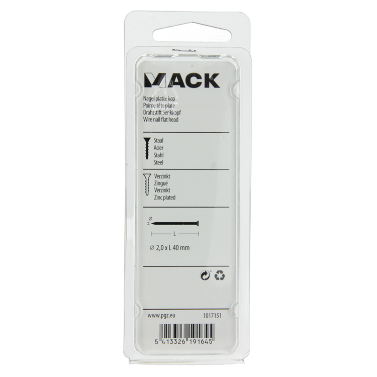 Mack 1017151 - clavo cabeza plana acero galvanizado 100 gr 2,0 x 40 mm | 5 piezas