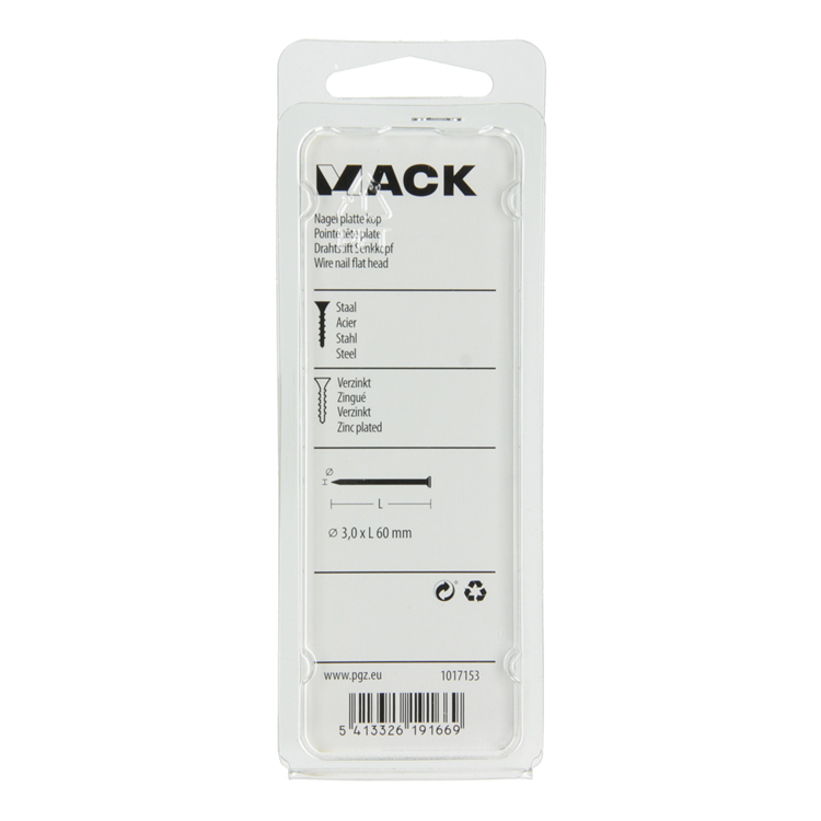 Mack 1017153 - clavo cabeza plana acero galvanizado 100 gr 3,0 x 60 mm | 5 piezas