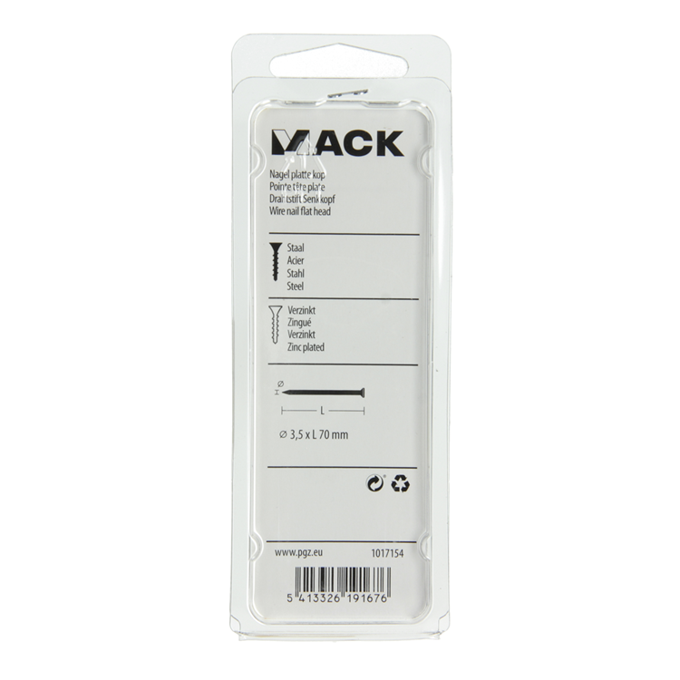 Mack 1017154 - clavo cabeza plana acero galvanizado 125 gr 3,5 x 70 mm | 5 piezas