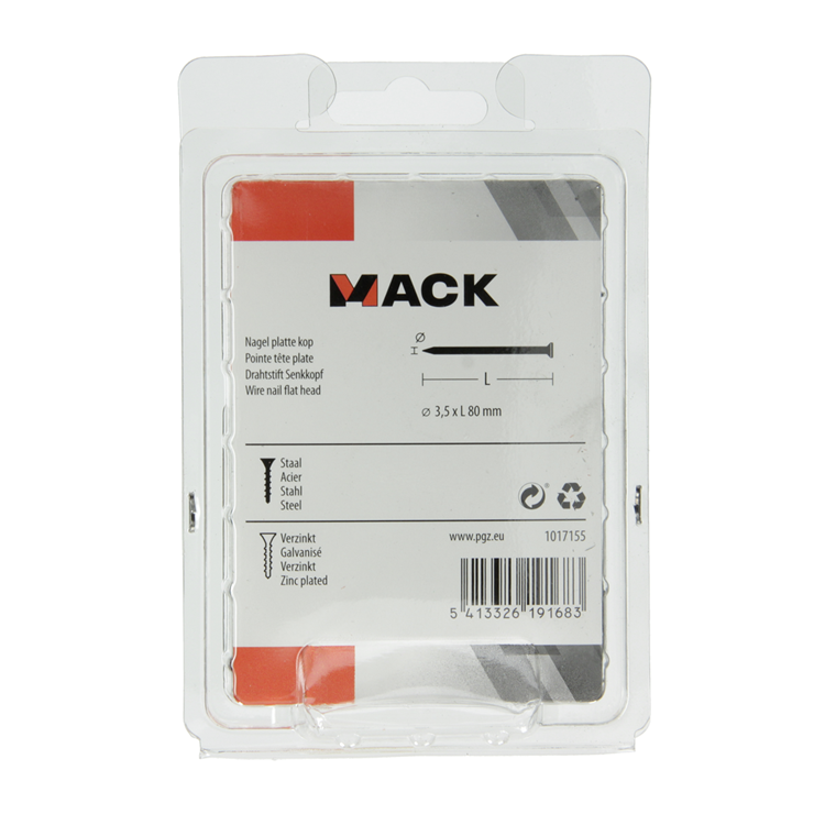 Mack 1017155 - clavo cabeza plana acero galvanizado 125 gr 3,5 x 80 mm | 5 piezas