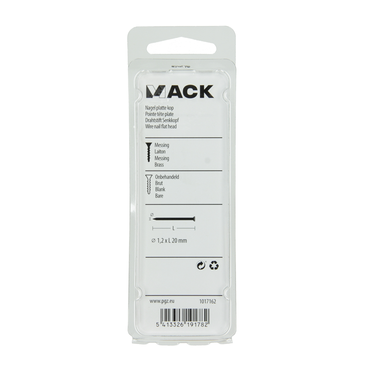 Mack 1017162 - clavo cabeza plana latón 18 gr1,2 x 20 mm | 10 piezas