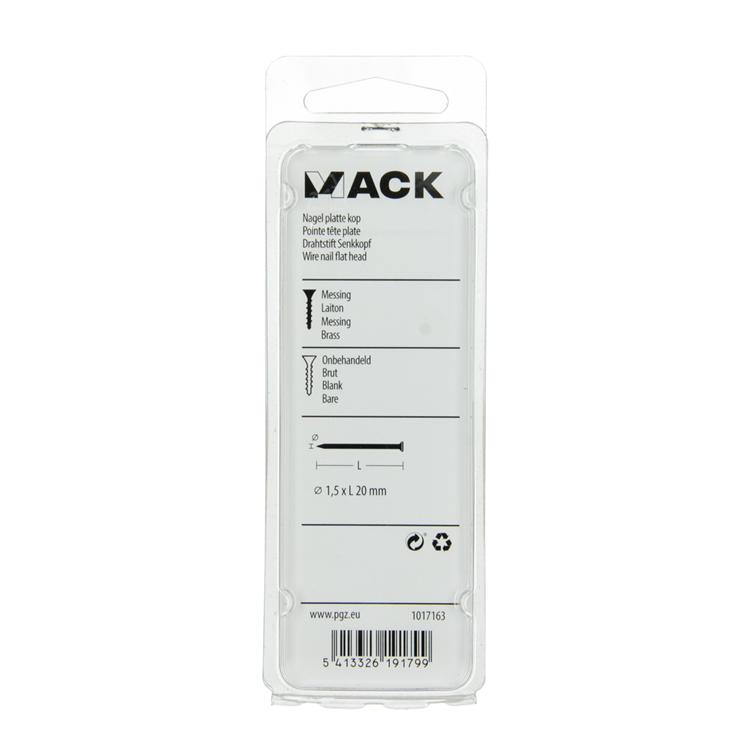 Mack 1017163 - clavo cabeza plana latón 20 gr1,5 x 20 mm | 10 piezas