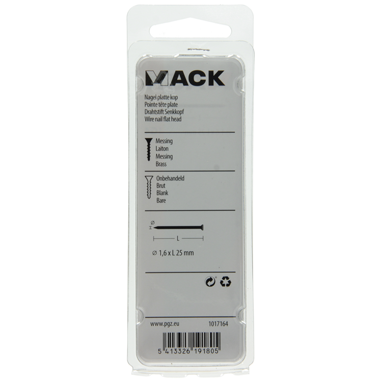 Mack 1017164 - clavo cabeza plana latón 20 gr1,6 x 25 mm | 10 piezas