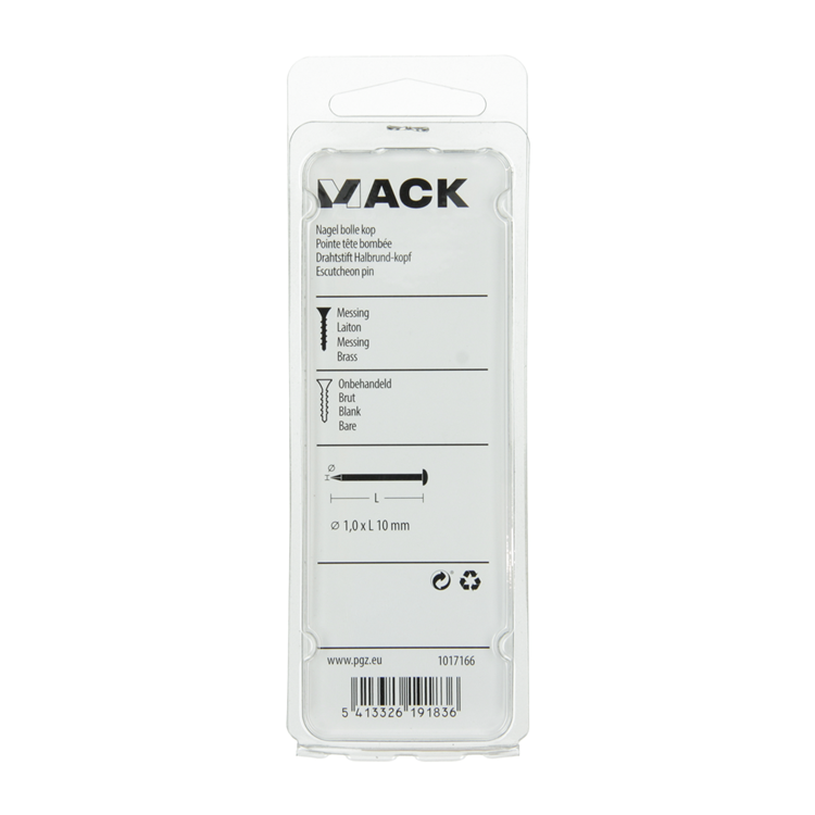 Mack 1017166 - clavo cabeza convexa latón 20 gr 1,0 x 10 mm | 10 piezas