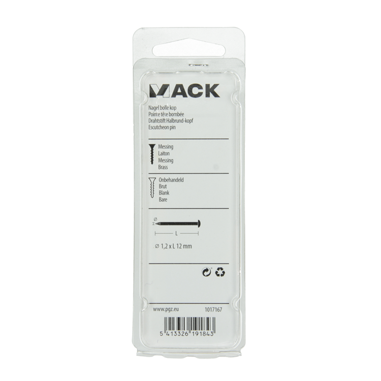 Mack 1017167 - clavo cabeza convexa latón 20 gr 1,2 x 12 mm | 10 piezas