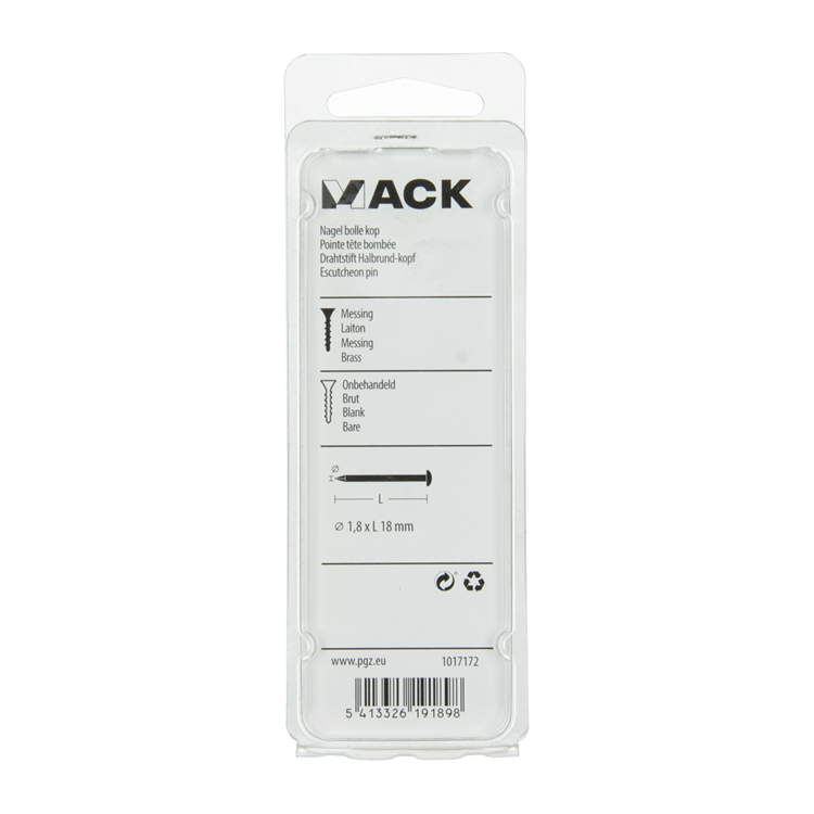 Mack 1017172 - clavo cabeza convexa latón 20 gr 1,8 x 18 mm | 10 piezas