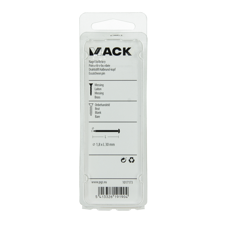 Mack 1017173 - clavo cabeza convexa latón 20 gr 1,8 x 30 mm | 10 piezas